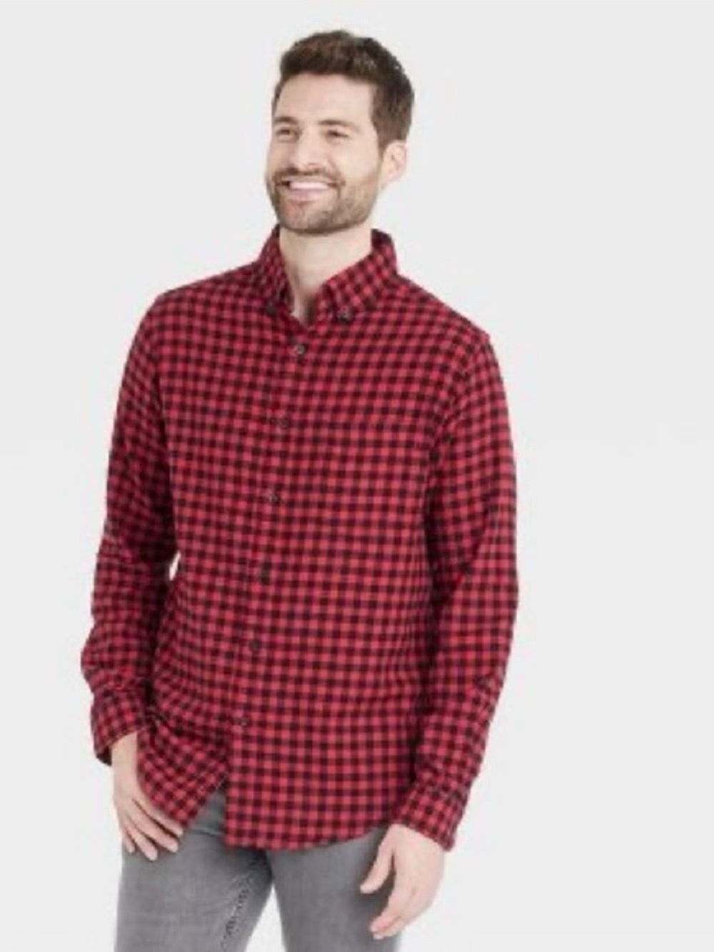 Goodfellow & Co Red and Black Plaid Button-Down Shirt